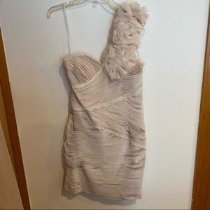 JS Collections Ruched Mesh One Shoulder Dress Champagne